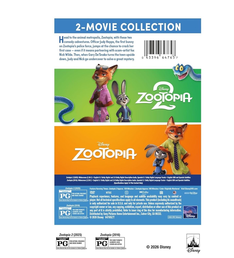 Zootopia 2 / Zootopia (DVD) NEW