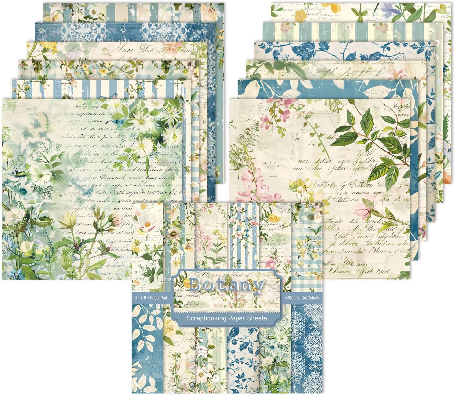 Floral Patterned Scrapbook Paper Pad - 24 Sheets 6x6 in Plant Designed Decorativ