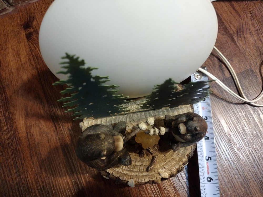 Bears Roasting Marshmallows Campfire Lamp Night Light Trees Moon