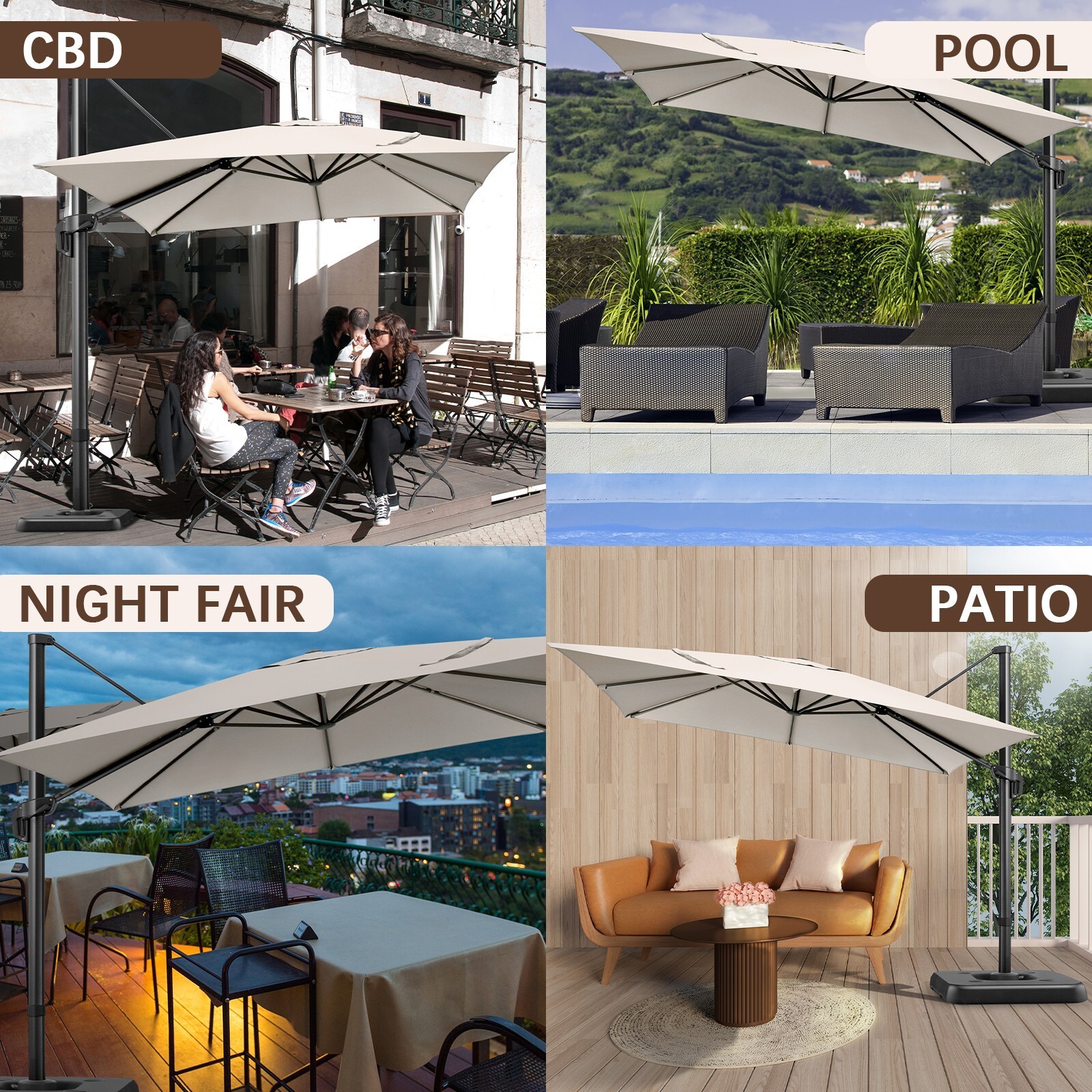 10x10ft Large Cantilever Patio Umbrella Adjustment Aluminum Offset Pool Umbrella
