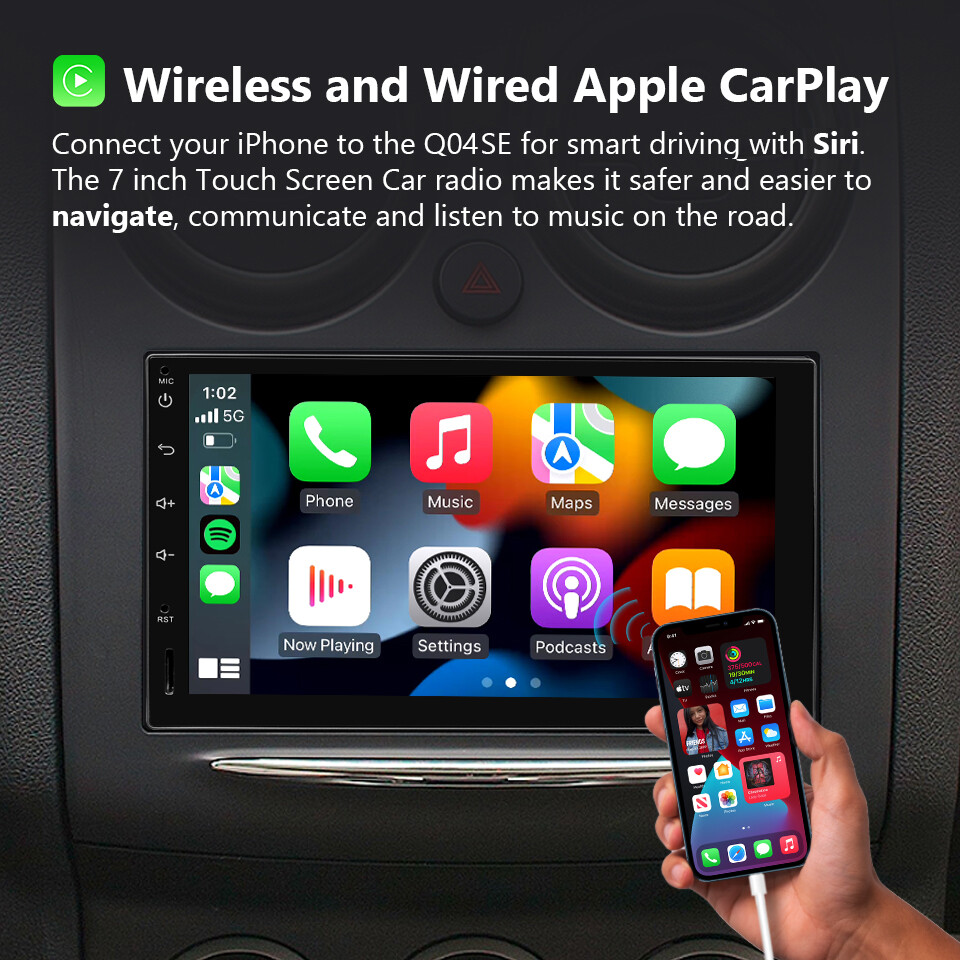 Eonon Car Stereo Double Din 7" IPS Audio Receiver CarPlay Android Auto Bluetooth