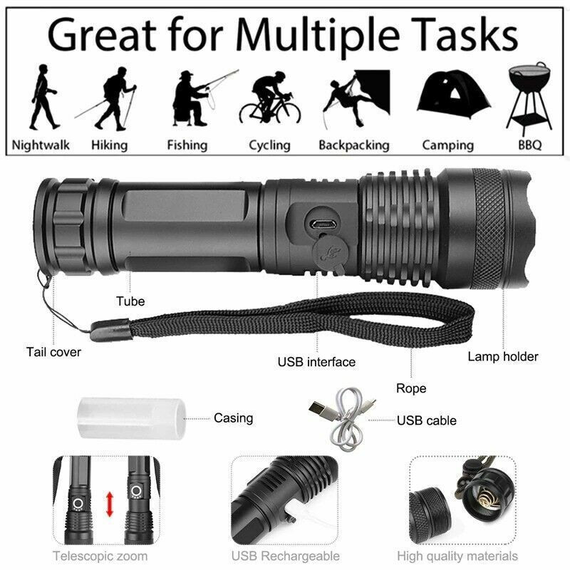Super-Bright 1000LM Tactical Flashlight Rechargeable