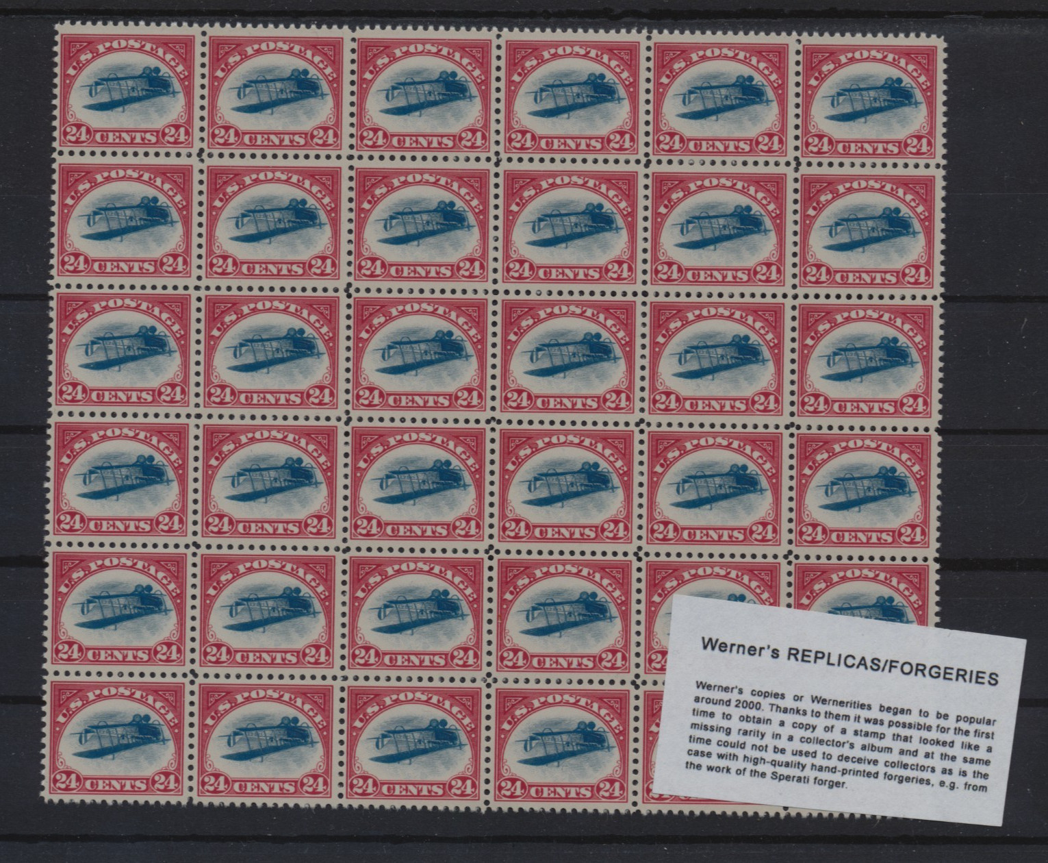 Sheet of Werner's REPLICA - 1918 - 24-cent airmail , nice Inverted Jenny