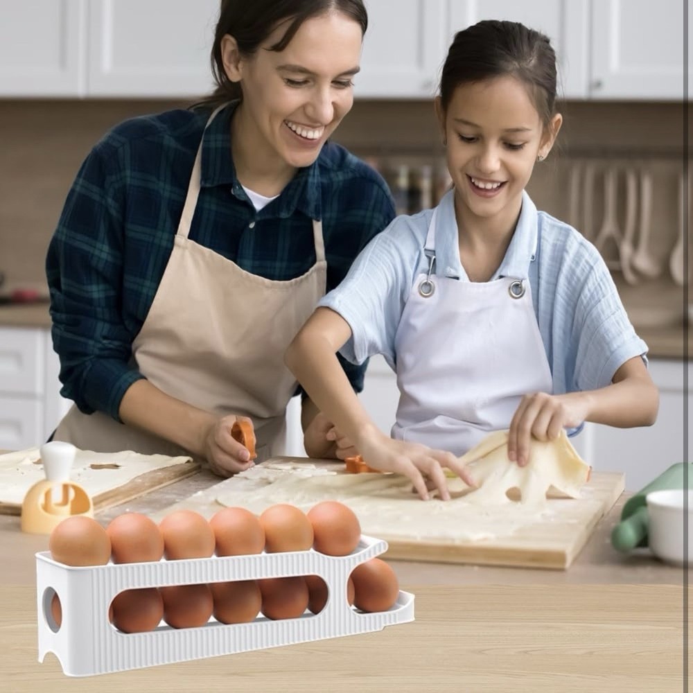 2-Tier Egg Holder for Fridge Auto Rolling Forward Slim Egg Storage Organizer