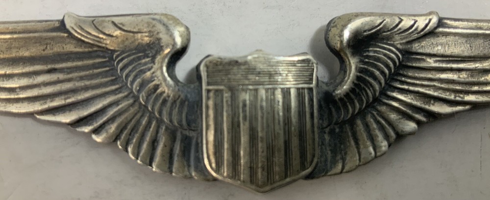 Aviaton Silver Wings With Striped Shield Emblem with Missing Pin Posts Militaria
