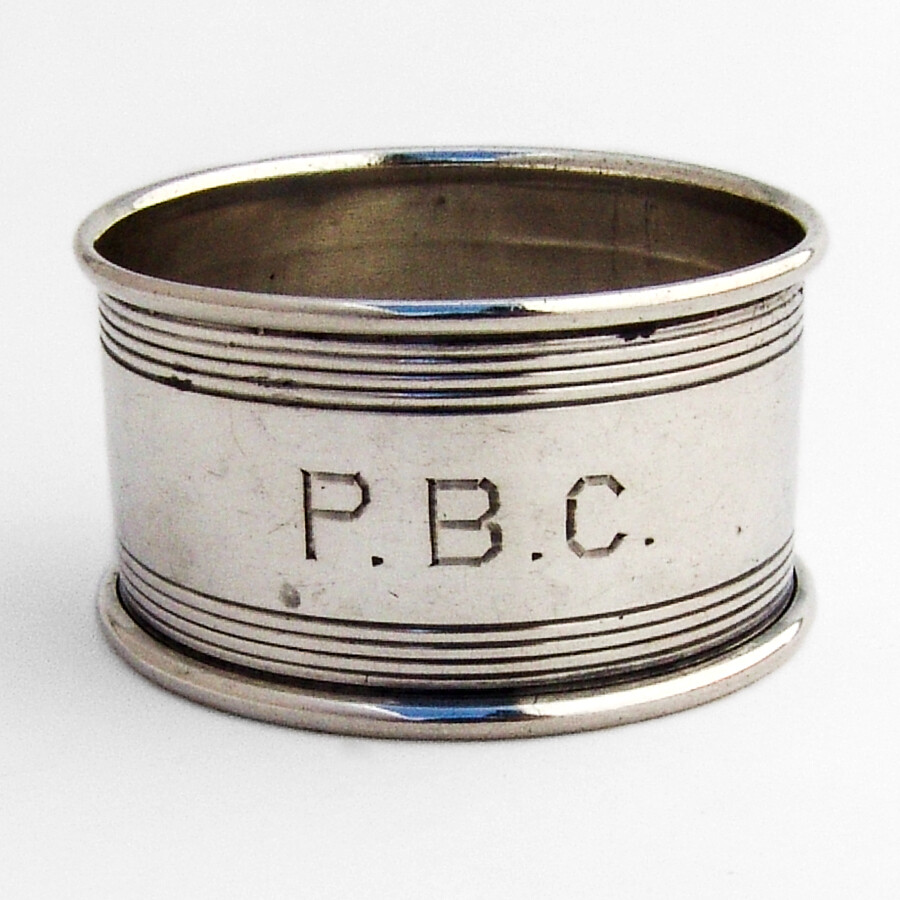 Banded Border Napkin Ring Sterling Silver Mono PBC