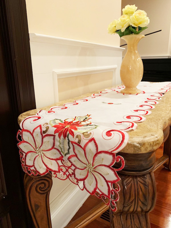 Christmas Flower Table Runner 16" X 72", White