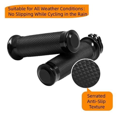 Motorcycle Black Hand Grips, 1 Inch Motorcycle Grips Cable Throttle Compatible