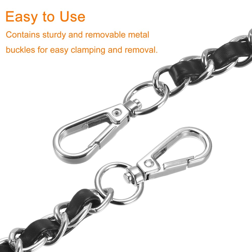 Purse Chain Strap, 24" Purse Strap Shoulder Bag Replacement Strap, Black+Silver