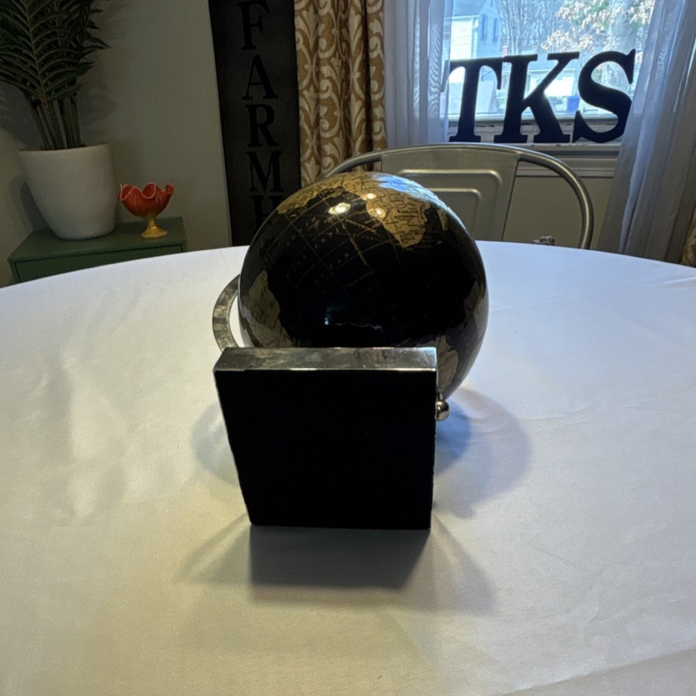 Black Gold Rotating Decorative Tabletop Globe with Metallic Base