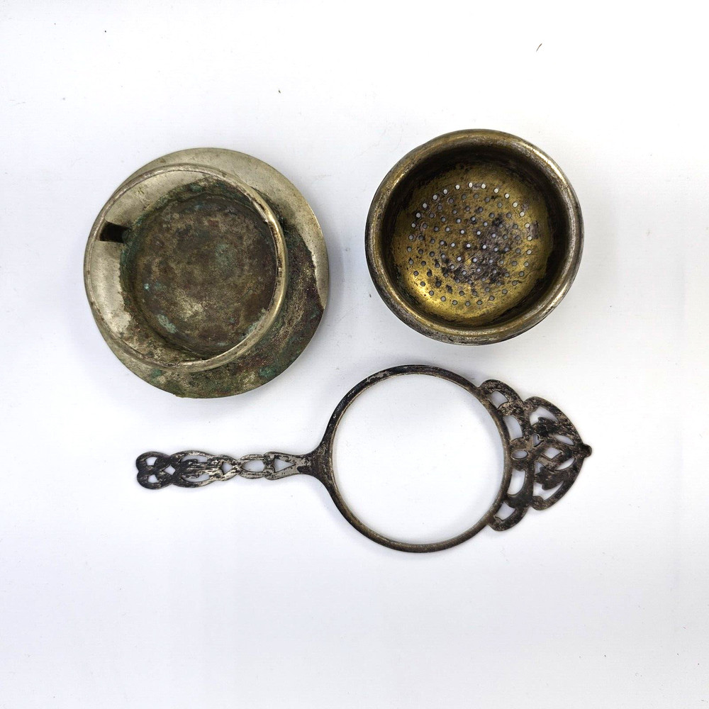 Antique Silverplate Tea Strainer & Stand by E & JB Co. 3 Piece