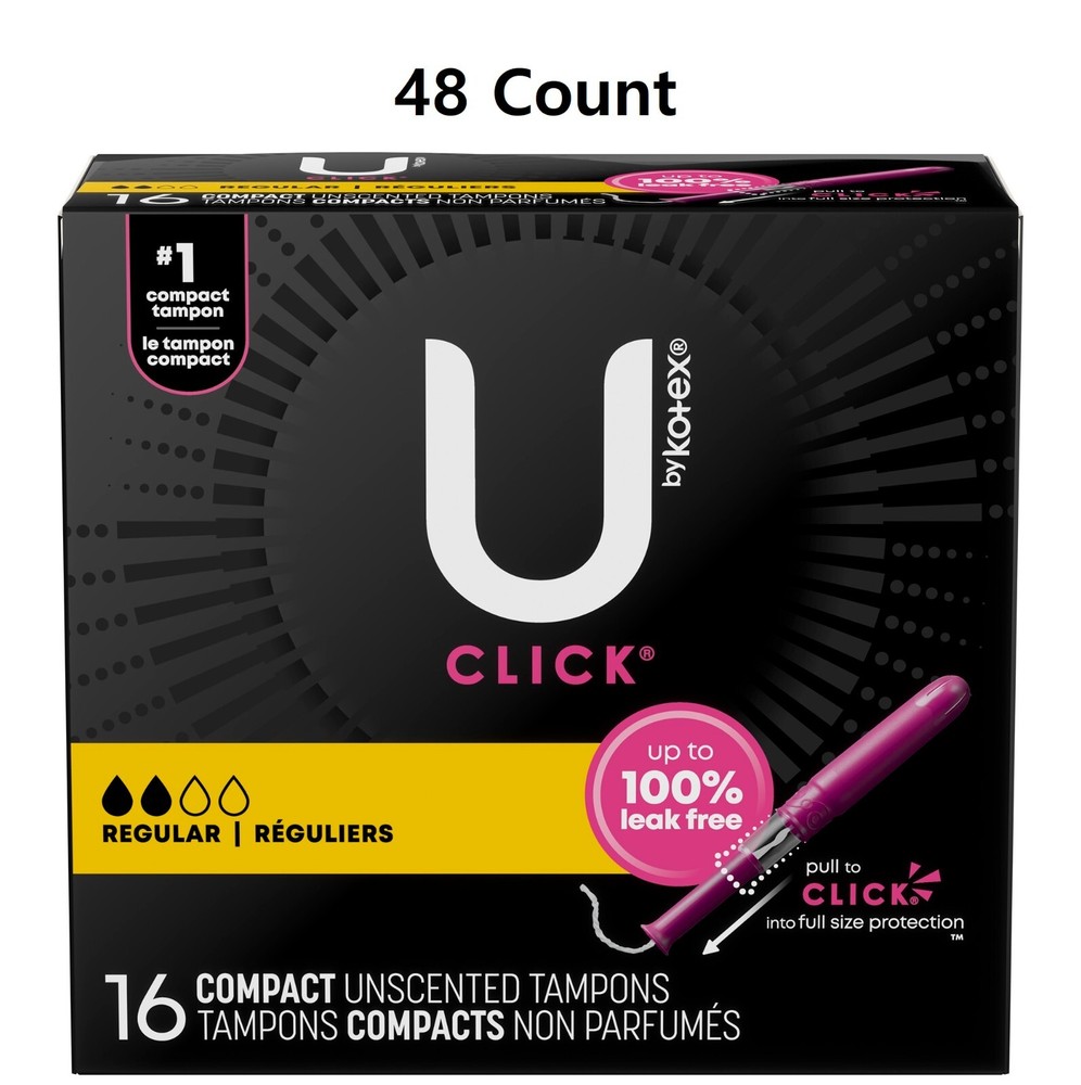 Tampon U by Kotex Click Regular Absorbency Plastic Applicator Compact 48 Ct.