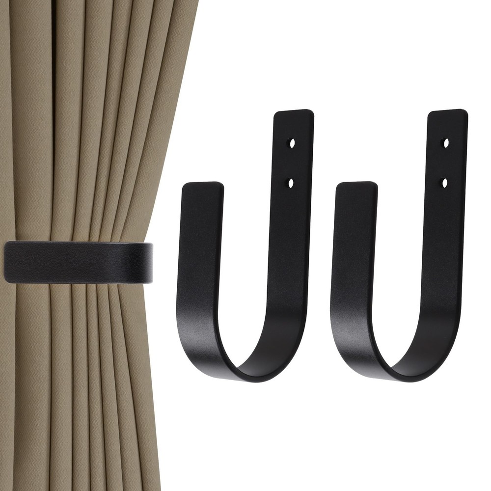2 Pack Modern Curtain Holdbacks - Solid Aluminum U Shaped Wall Mount Curtain ...