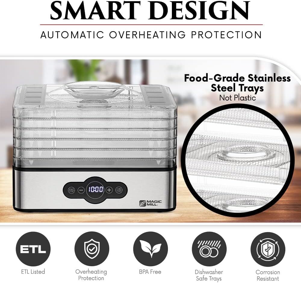 Food Dehydrator Machine | 5 Stackable Stainless Trays Dryer with Digital Timer