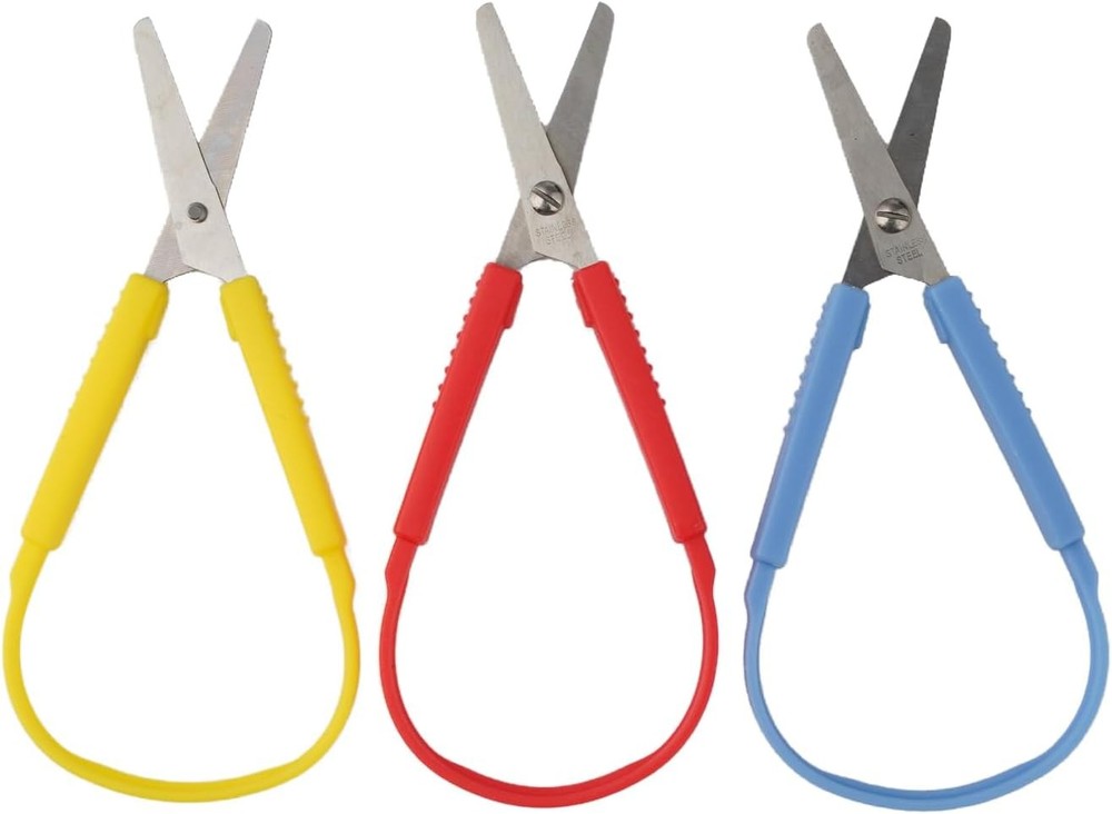 3 Pcs Mini Loop Scissors, Colorful Looped Handle Self-Opening, Adaptive Cutting