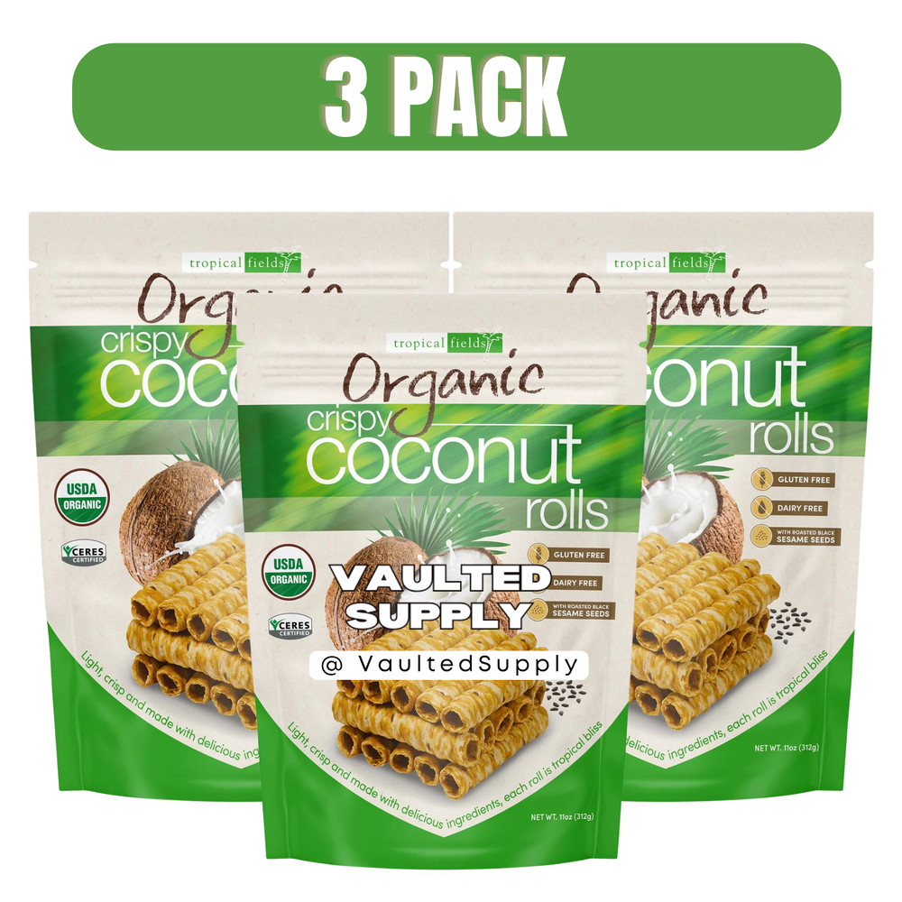 Tropical Fields Organic Crispy Coconut Rolls 11oz (3 Pack) Gluten-Free Snack