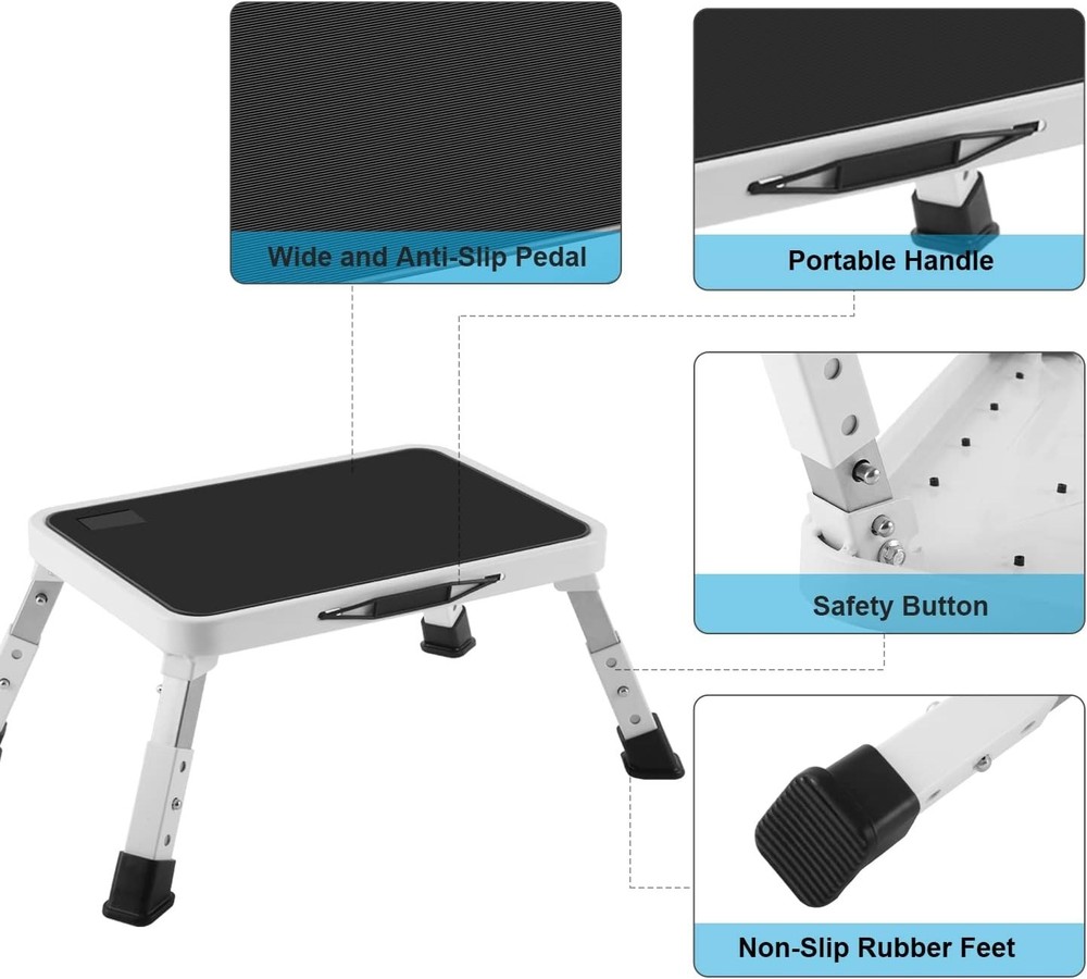 Folding Step Stool with Adjustable Height & Non-Slip Platform - 330 lbs Capacity