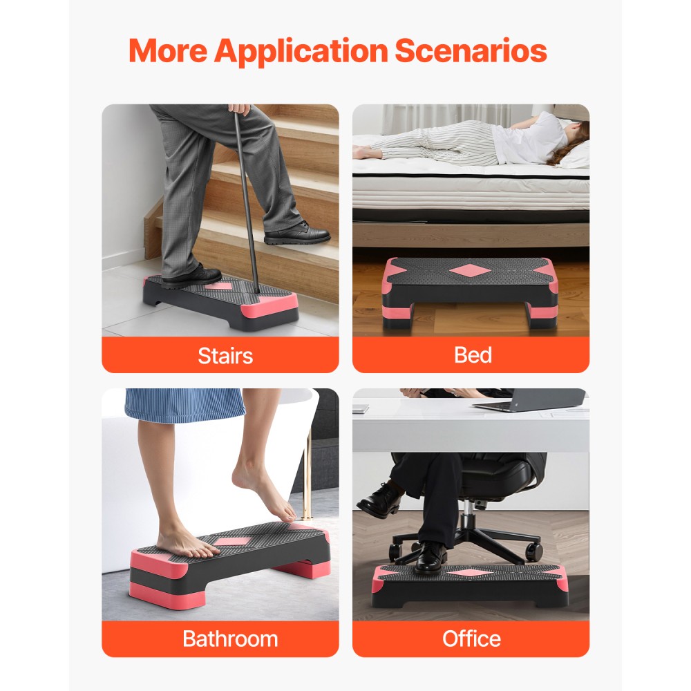 Aerobic Stepper Step Platform with 4 Risers, Adjustable 4-8 inch, Non-Slip