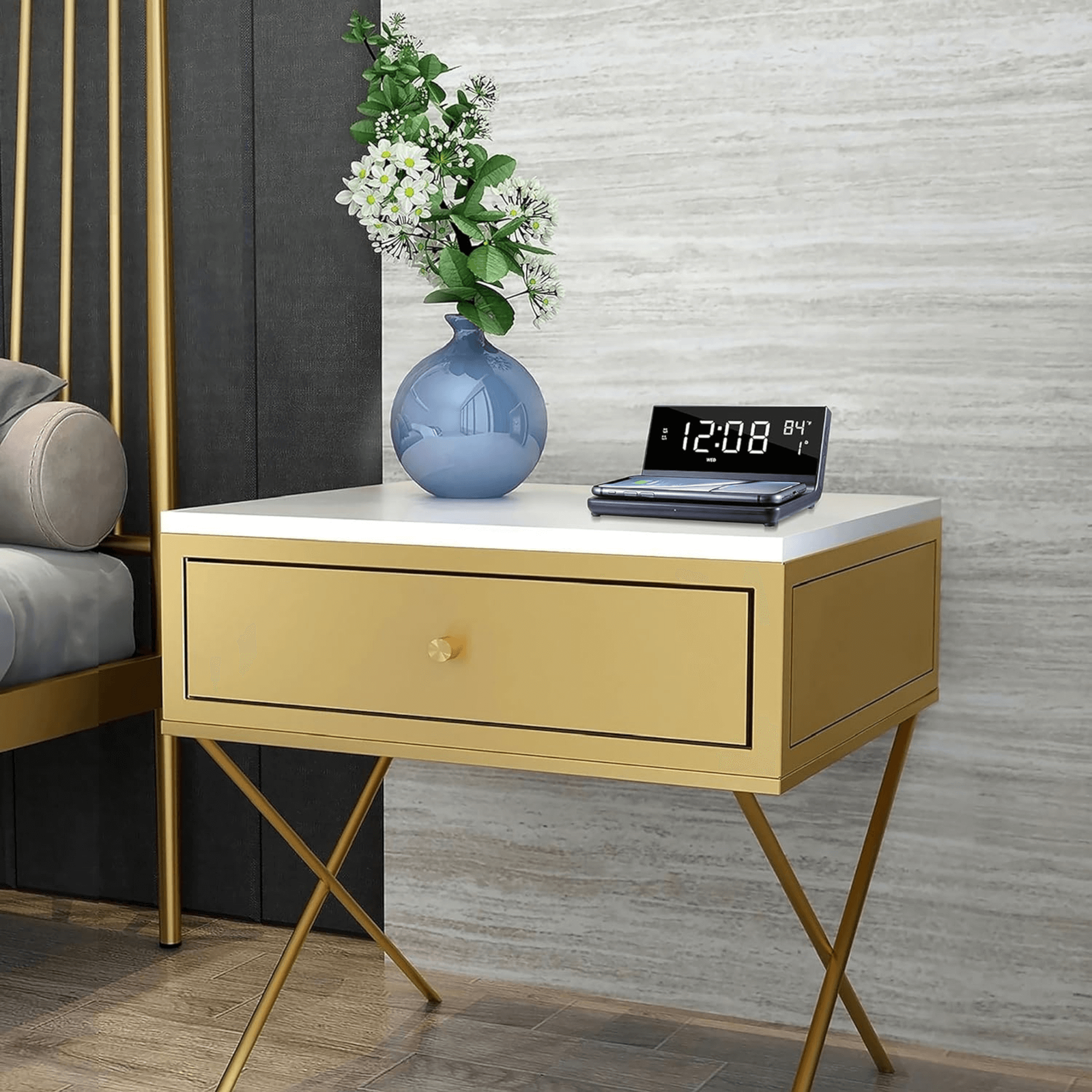 Supersonic Dual Alarm Clock with 2-in-1 Wireless Charger w 4 Brightness Levels