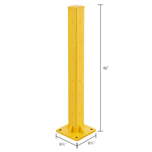Global Industrial Bolt-On Steel Post for Double 3-Rib Guard Rail 42"H Yellow