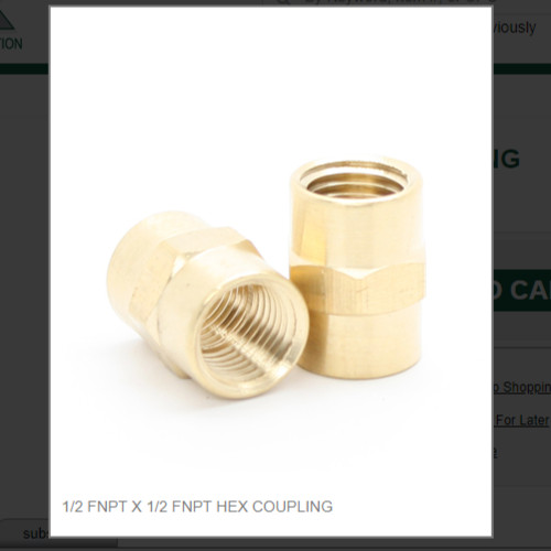 1/2 FNPT X 1/2 FNPT HEX COUPLING # 28061