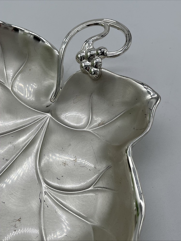 Vtg Germany EPBrass Silver IKORA WMF Grape Leaf Footed Dish Tray 6500