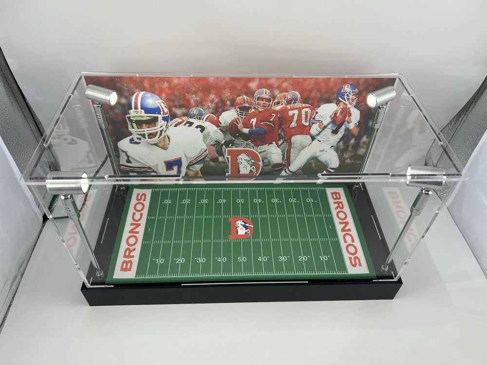 John Elway - Broncos - Custom 2 Mini Helmet Display Case W/ LED Lights