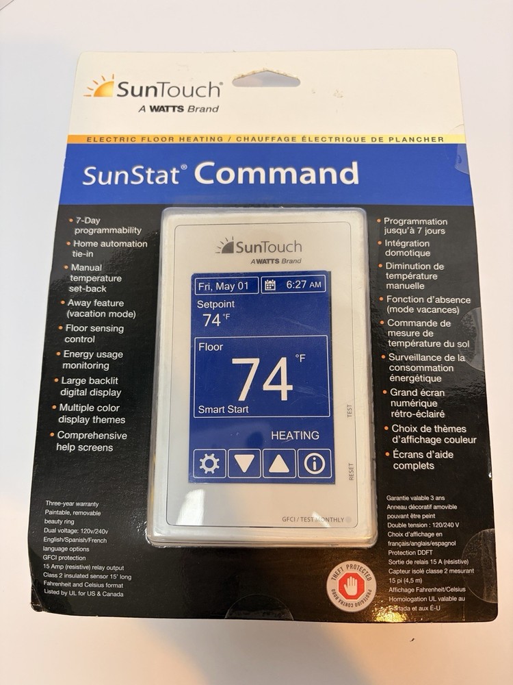 SunTouch SunStat Command Color Touchscreen Programmable Floor Heating Thermostat