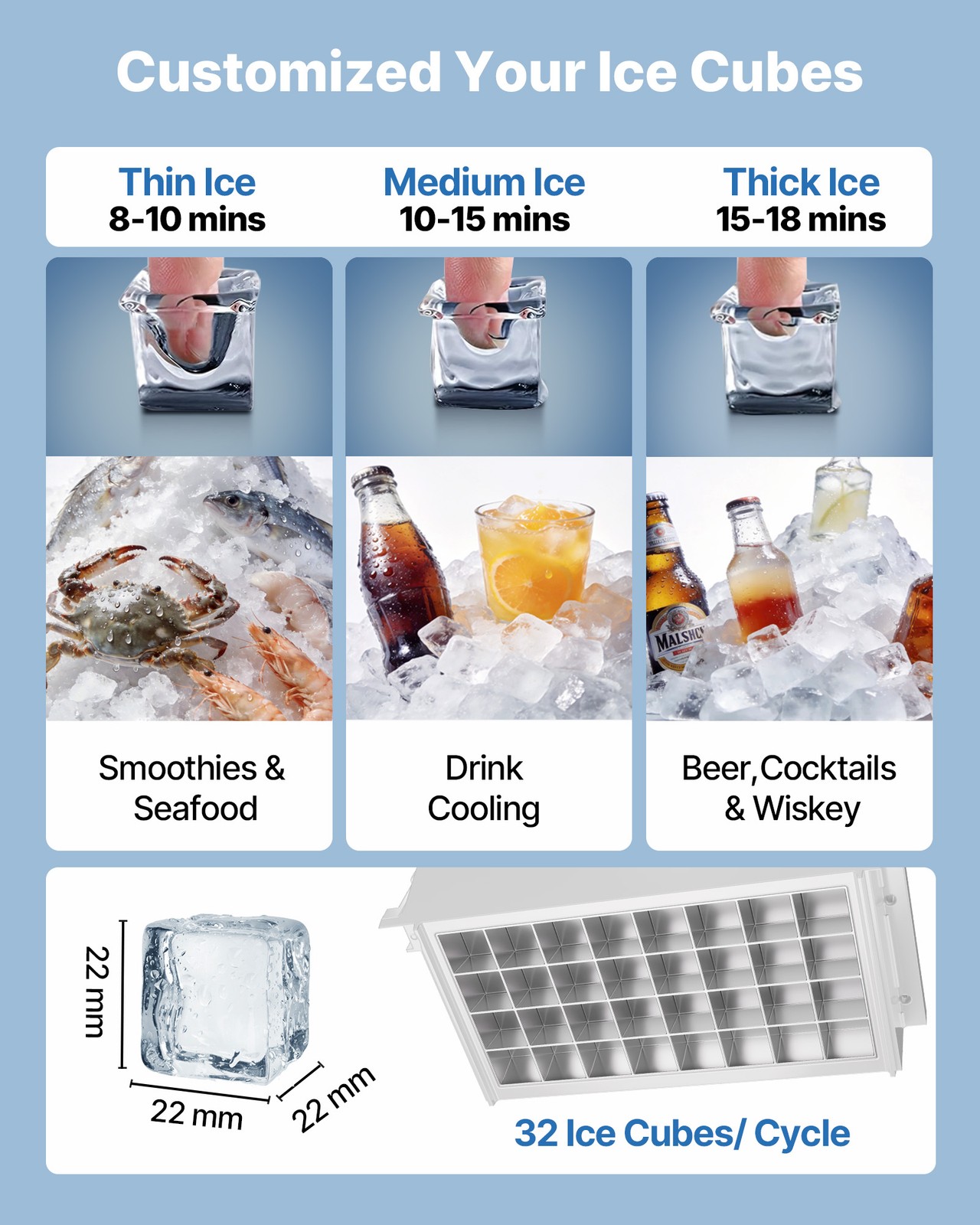 VEVOR Commercial Ice Maker 90 lbs/24h Ice Machine 13 lbs Storage Bar Restaurant