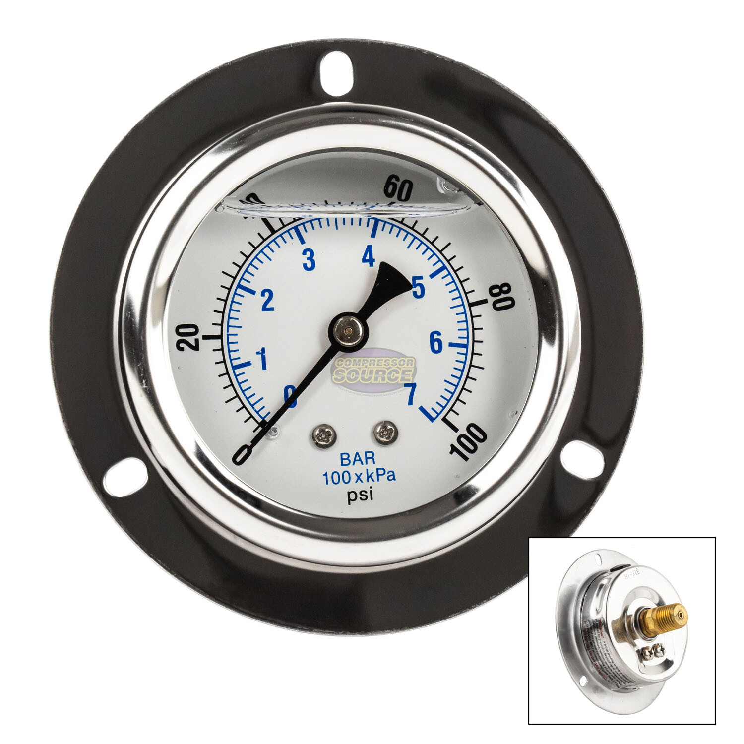 2.5" Liquid Filled Pressure Gauge 0-100 PSI 1/4" NPT CBM Panel Flush Mount