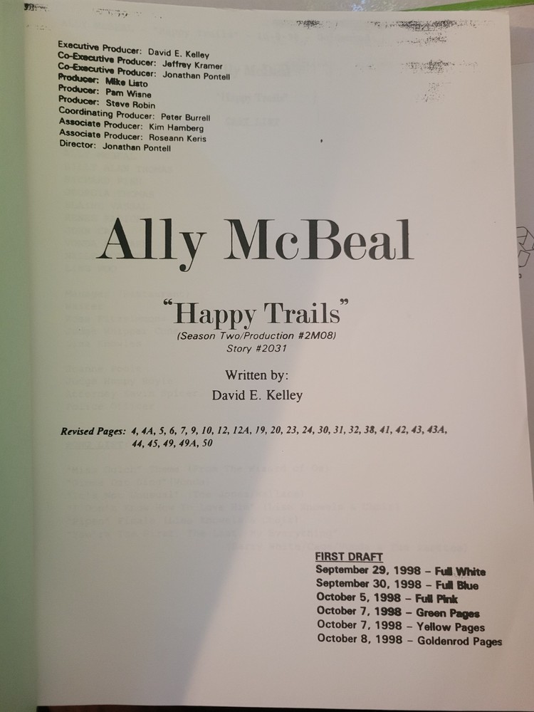 Ally McBeal Production Script "Happy Trails" David E. Kelley 1998 S2 E7
