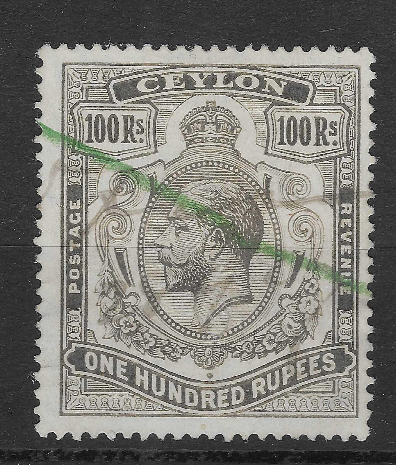 Ceylon 1912-25 GV 100R Keyplate SG321 Fiscal Use