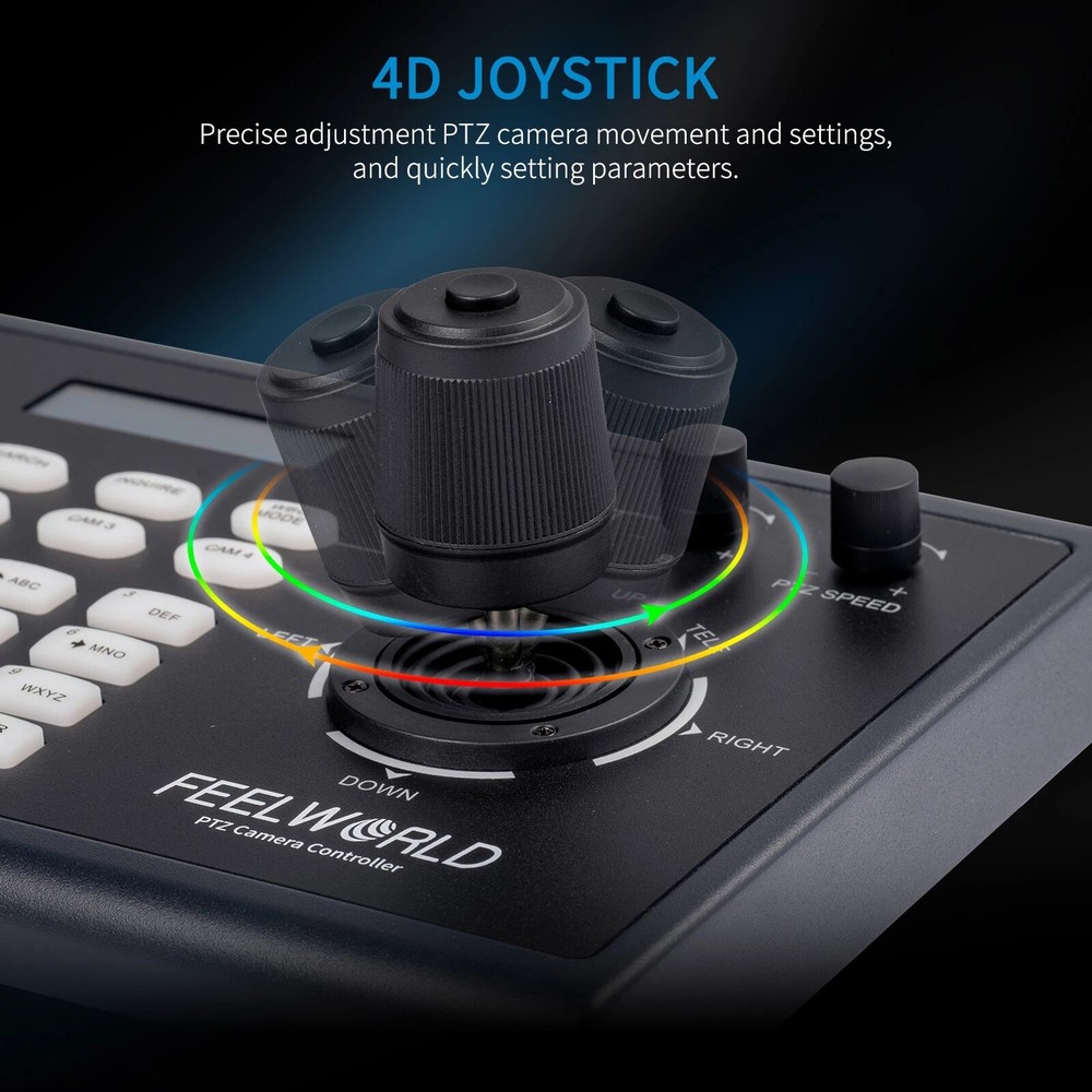 FEELWORLD KBC10 PTZ Camera Controller Joystick Keyboard Control PoE LCD Screen