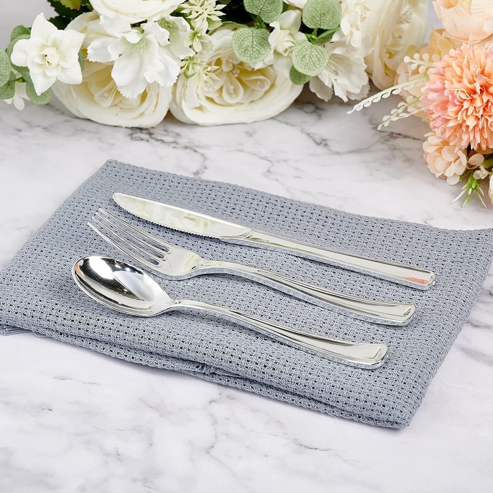 160 Pack Silver Plastic Silverware Set Plastic Flatware Set- 80 Silver Forks