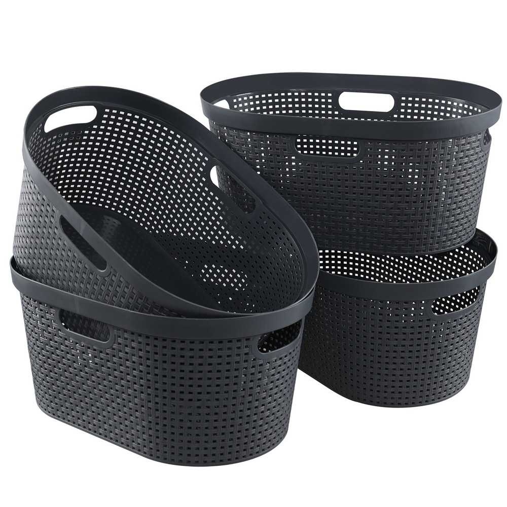 4 Pack Large Laundry Baskets, Plastic Hamper Laundry Basket, 40L, Grey