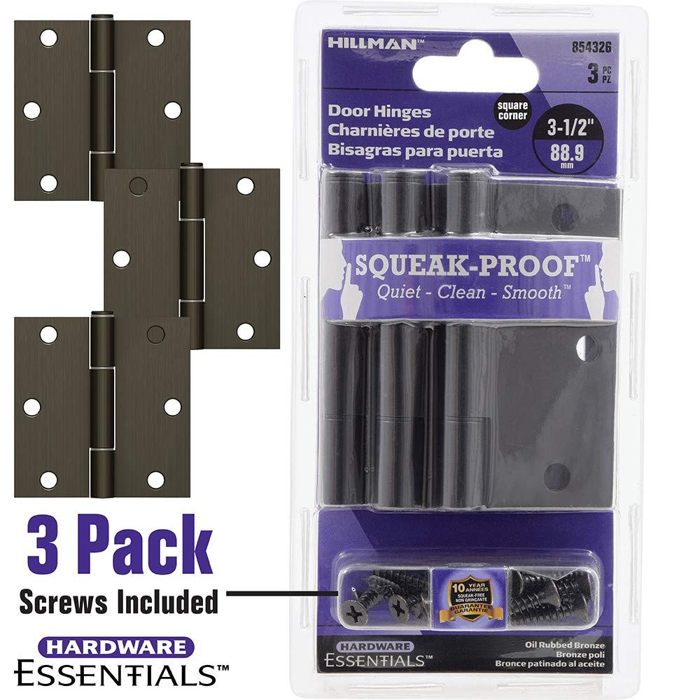 3 PCS 31/2" Hardware Essentials SqueakProof Square Corner Door Hinge Bronze