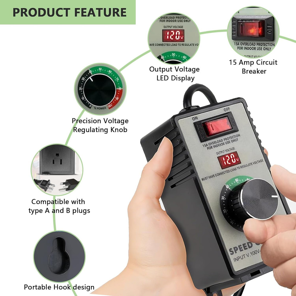 AC Motor Speed Controller 120V 15A Max - Variable-Speed Controller & Fan Speed C