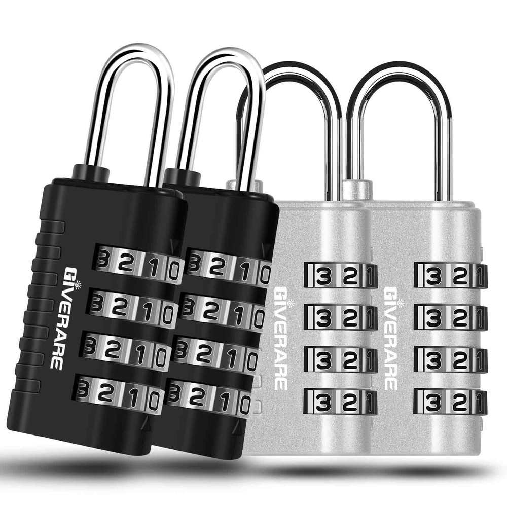 4 Pack Combination Lock, 4-Digit Padlock Keyless, Resettable 2black2silver