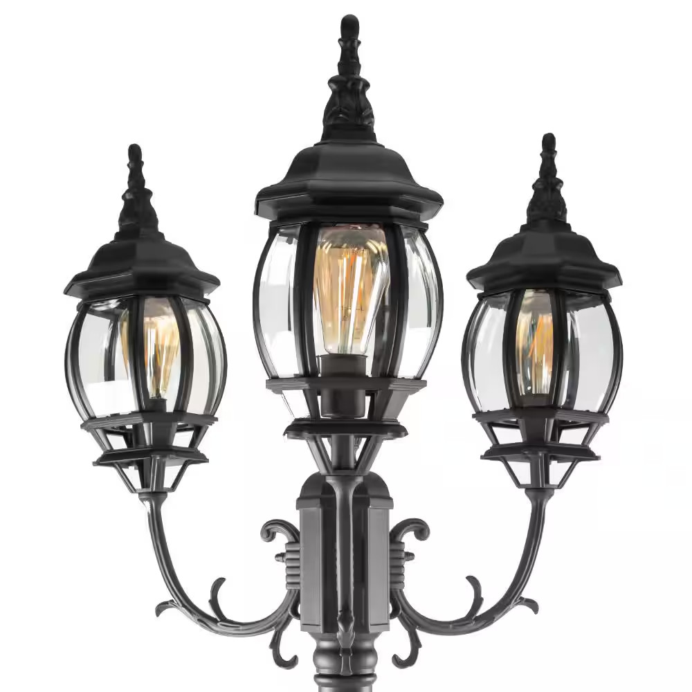 3-Head Black Outdoor Post Light