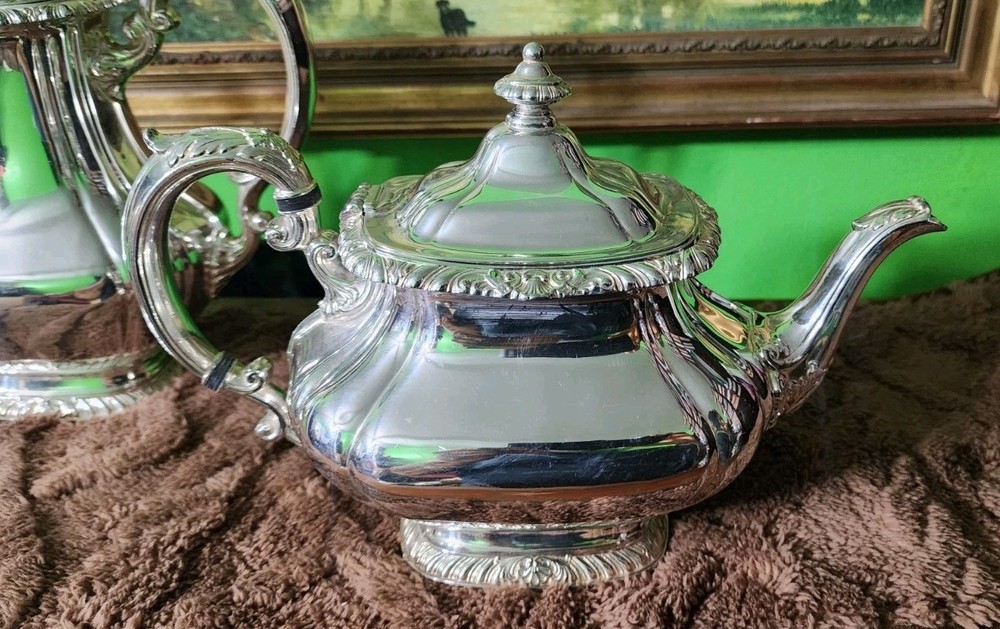 😎NICE! GORHAM ANTIQUE SHELL & GADROON SILVERPLATED 4pc COFFEE & TEA SET☕️🍵🍚🥛