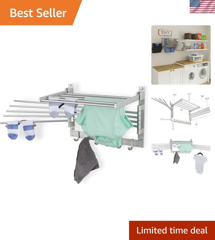 Elegant 17" Wall-Mounted Laundry Drying Rack in Silver - Durable & Space-Saving