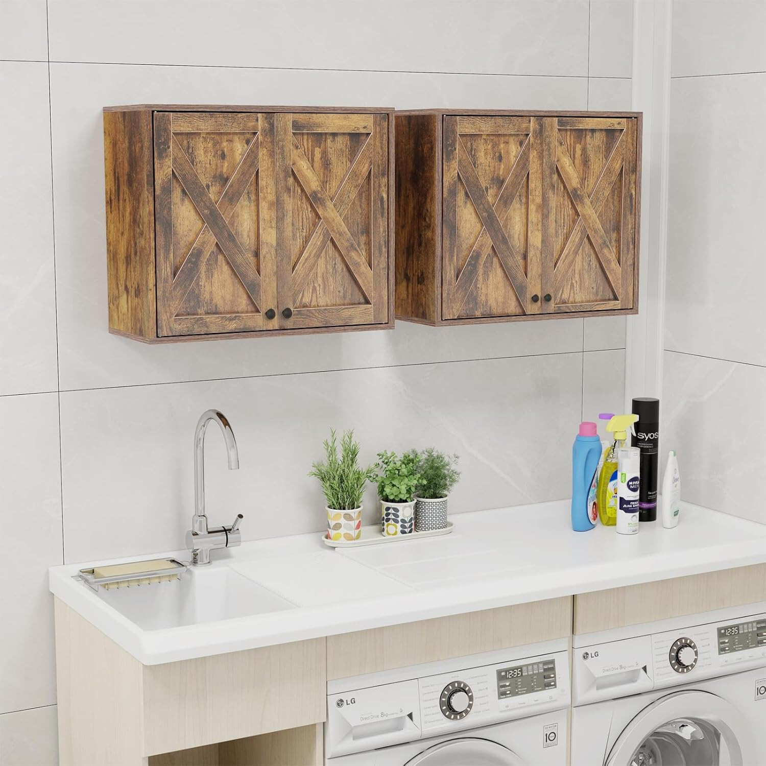 Wall Mounted Cabinet Set of 2 with Shelves | Kitchen & Laundry Storage Solution