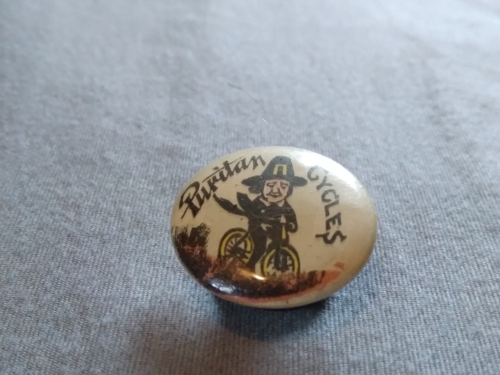 Rare Antique Puritan Cycles Bicycle Maker Metal Stud Button.