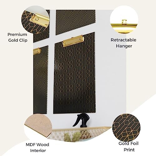 Dark Grey Clipboard with Vertical Gold Foil Geometric Pattern - Thin, Low