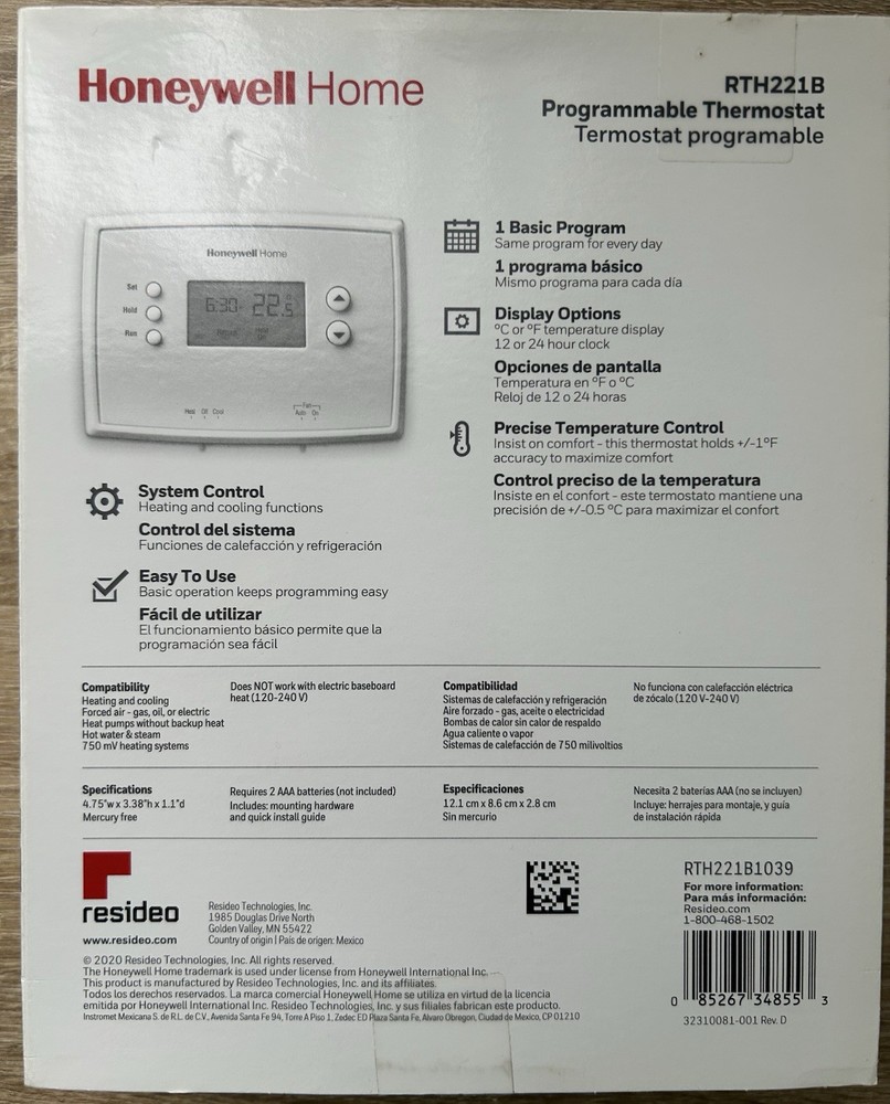 Honeywell Home RTH221B Programmable Thermostat
