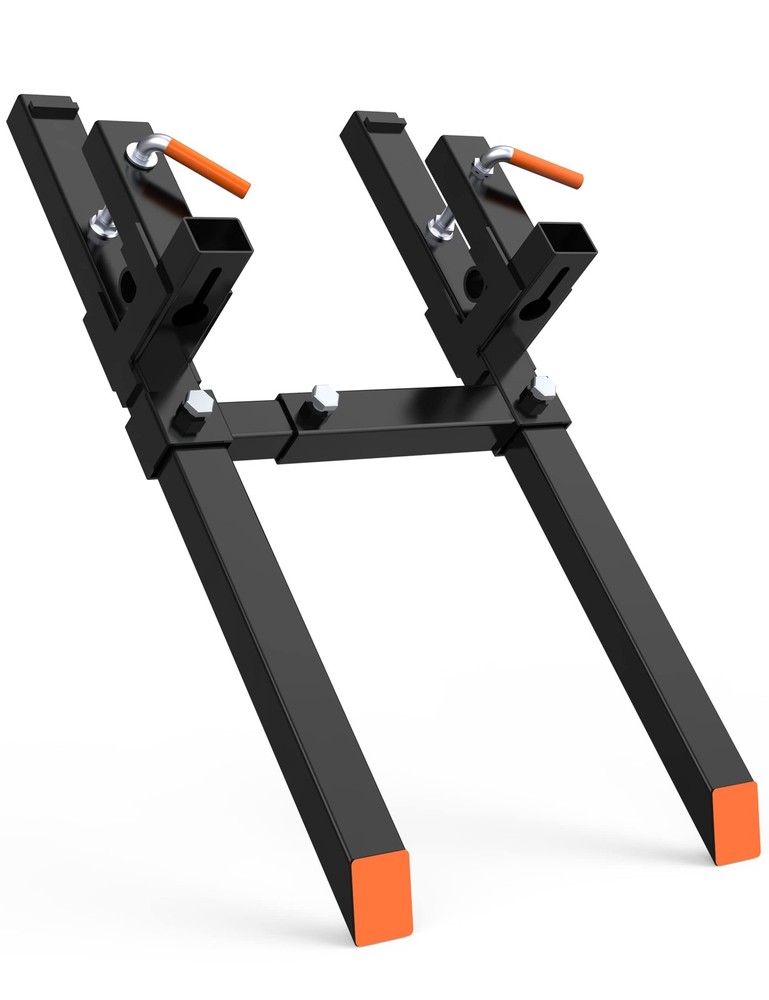 Heavy Duty Clamp On Pallet Forks for Tractor, Adjustable Stabilizer Bar Loader