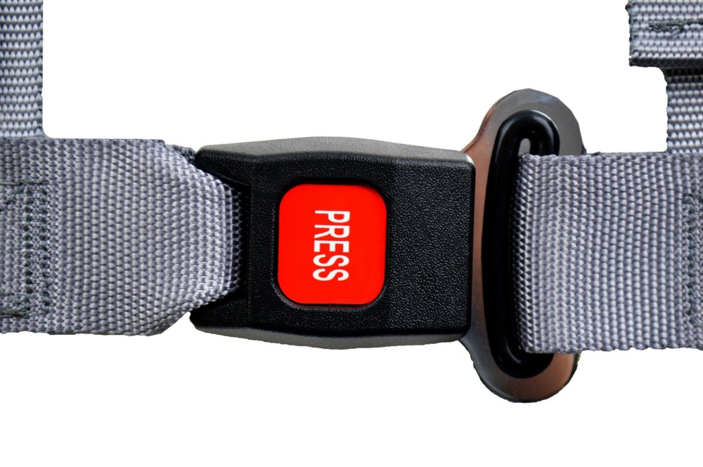 GRAY 4 POINT SEAT BELT 2" HARNESS PULL DOWN LAP BELTS FLOOR MOUNT PUSH BUTTON