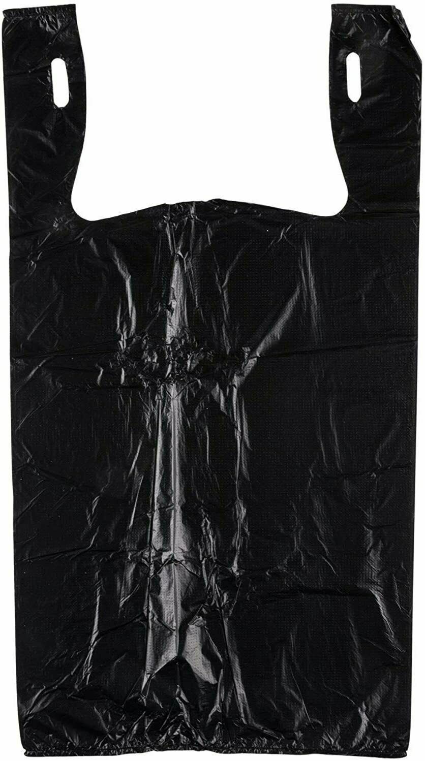 Bags 1/6 Large 21 x 6.5 x 11.5 BLACK T-Shirt Plastic Grocery Shopping Bags F&S