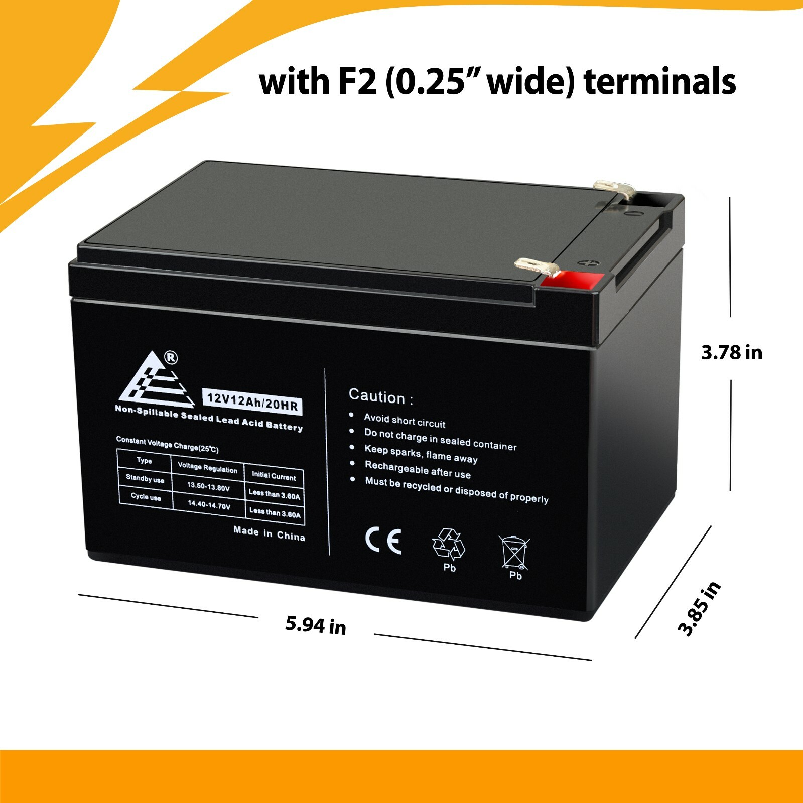 12 Volt 12Ah_2 Pack - Replaces UB12120F2 12V 12Ah F2 Wheelchair Scooter Battery