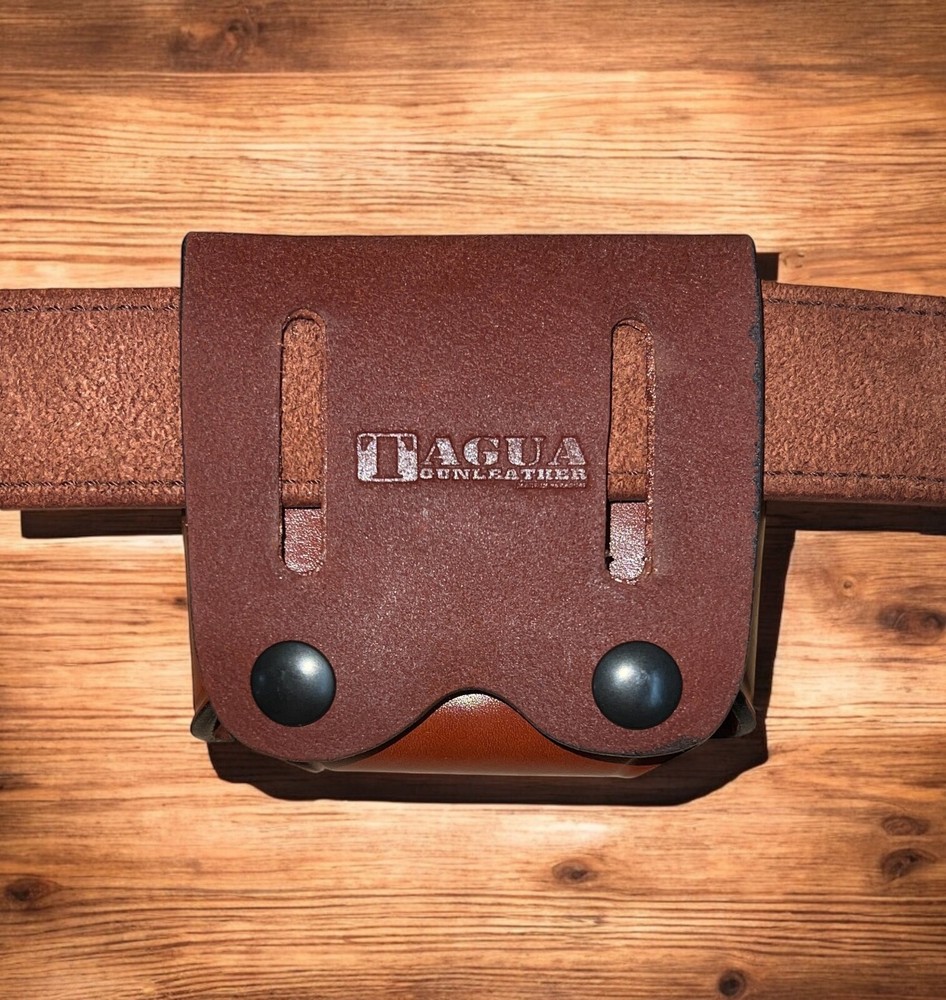 Brown Leather Magazine & Flashlight Pouch for 9/40/45 Single Stack 1911
